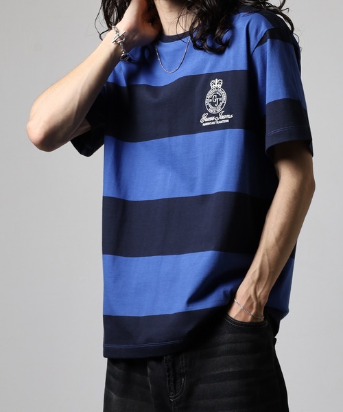 GUESS JEANS(ゲスジーンズ)の「GUESS JEANS GJ CN SS REG STRIPED WITH EMB ゲス ラガー半袖Tシャツ(Tシャツ/カットソー・メンズ・レッド/ブルー・S/XL/XXL/M/L)」の16枚目の写真