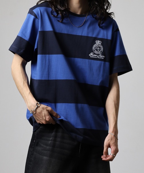 GUESS JEANS(ゲスジーンズ)の「GUESS JEANS GJ CN SS REG STRIPED WITH EMB ゲス ラガー半袖Tシャツ(Tシャツ/カットソー・メンズ・レッド/ブルー・S/XL/XXL/M/L)」の17枚目の写真
