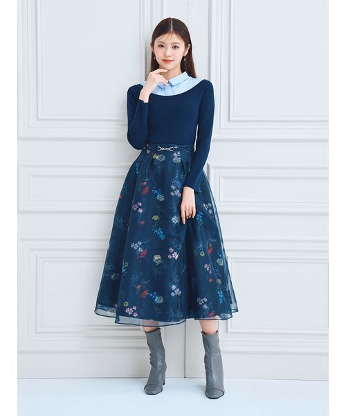 CELFORD(セルフォード)の「レイヤードフラワープリントスカート(スカート・レディース・ダークネイビー/オフホワイト/ライトピンク・36/38)」の1枚目の写真