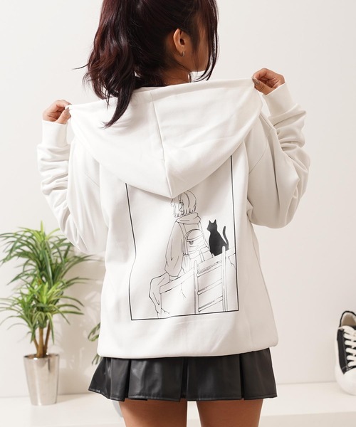 Girl & Cat Faux Suede Zip Hoodie — худи на молнии с искусственным замшем