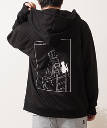 ガール&ネコ フェイクスエード ジップパーカー / Girl & Cat Faux Suede Zip Hoodie