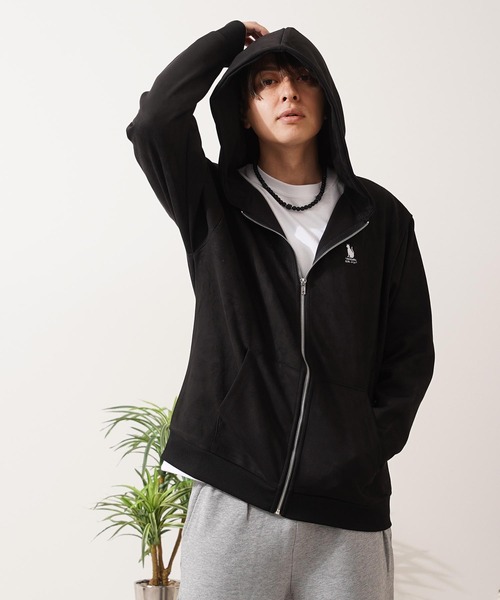 1111clothing(ワンフォークロージング)の「ガール&ネコ フェイクスエード ジップパーカー / Girl & Cat Faux Suede Zip Hoodie(パーカー・メンズ・ブラック系1/ホワイト系1/ホワイト系2/ブラック系2・M/L)」の18枚目の写真