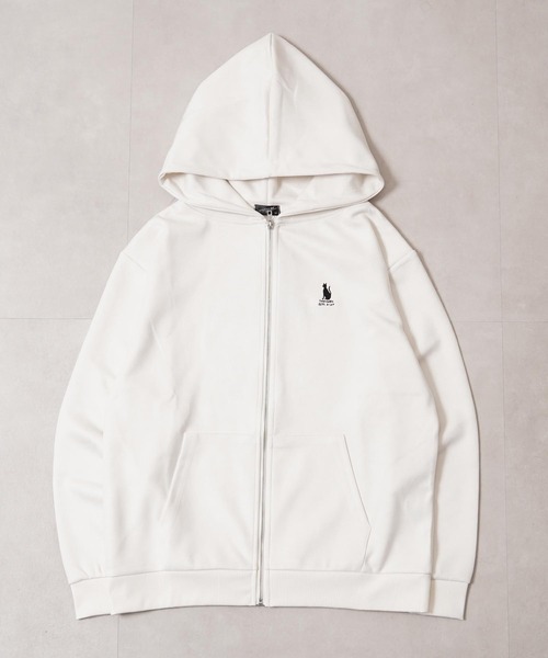 1111clothing(ワンフォークロージング)の「ガール&ネコ フェイクスエード ジップパーカー / Girl & Cat Faux Suede Zip Hoodie(パーカー・メンズ・ブラック系1/ホワイト系1/ホワイト系2/ブラック系2・M/L)」の6枚目の写真