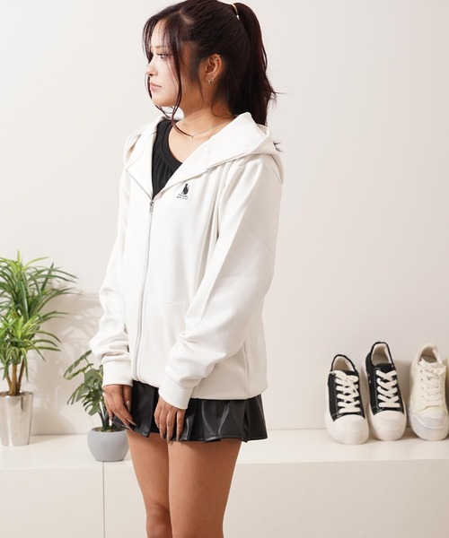 1111clothing(ワンフォークロージング)の「ガール&ネコ フェイクスエード ジップパーカー / Girl & Cat Faux Suede Zip Hoodie(パーカー・メンズ・ブラック系1/ホワイト系1/ホワイト系2/ブラック系2・M/L)」の11枚目の写真