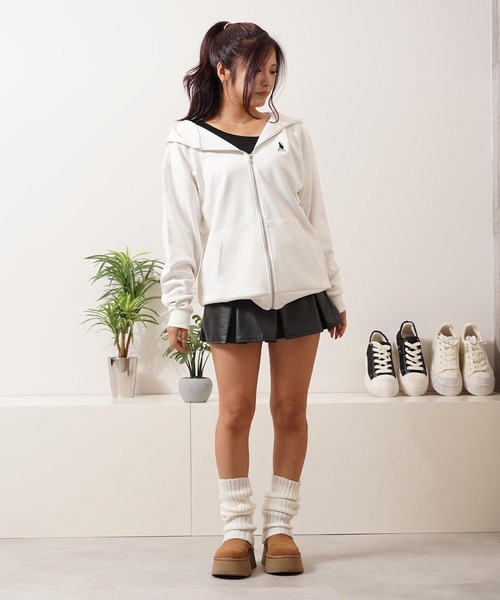 1111clothing(ワンフォークロージング)の「ガール&ネコ フェイクスエード ジップパーカー / Girl & Cat Faux Suede Zip Hoodie(パーカー・メンズ・ブラック系1/ホワイト系1/ホワイト系2/ブラック系2・M/L)」の12枚目の写真