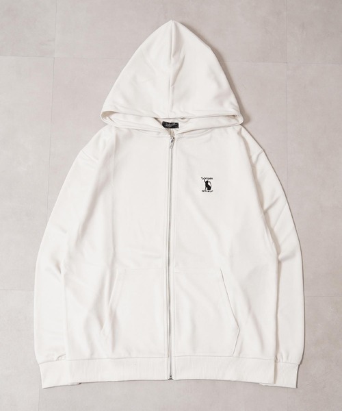 1111clothing(ワンフォークロージング)の「ガール&ネコ フェイクスエード ジップパーカー / Girl & Cat Faux Suede Zip Hoodie(パーカー・メンズ・ブラック系1/ホワイト系1/ホワイト系2/ブラック系2・M/L)」の22枚目の写真