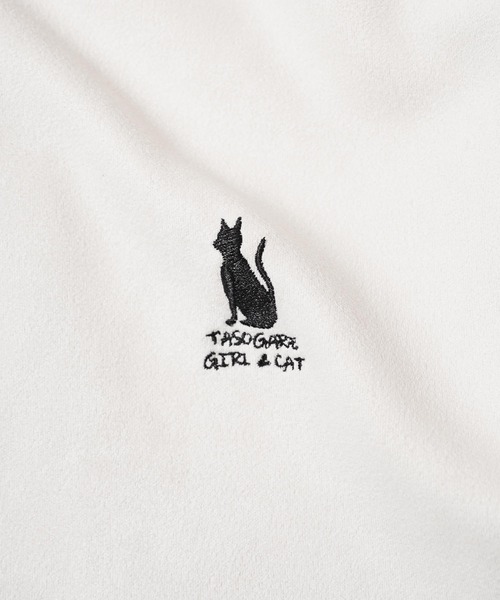 1111clothing(ワンフォークロージング)の「ガール&ネコ フェイクスエード ジップパーカー / Girl & Cat Faux Suede Zip Hoodie(パーカー・メンズ・ブラック系1/ホワイト系1/ホワイト系2/ブラック系2・M/L)」の8枚目の写真