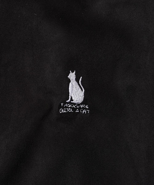 1111clothing(ワンフォークロージング)の「ガール&ネコ フェイクスエード ジップパーカー / Girl & Cat Faux Suede Zip Hoodie(パーカー・メンズ・ブラック系1/ホワイト系1/ホワイト系2/ブラック系2・M/L)」の16枚目の写真