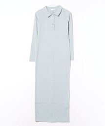 ポロ襟 リブ ロング ワンピース