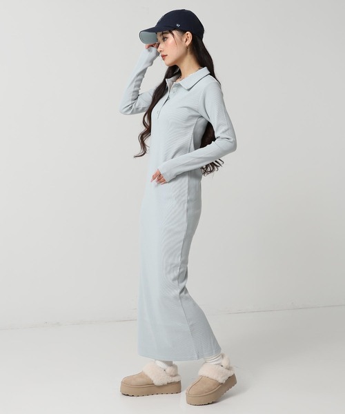 ANAP（アナップ）の「ポロ襟 リブ ロング ワンピース（ワンピース・レディース・ライトブルー/ダークグレー/ライトグレー・F）」の6枚目の写真