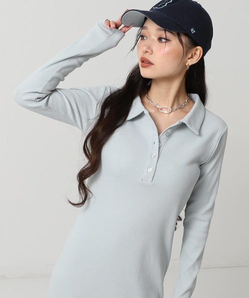 ANAP（アナップ）の「ポロ襟 リブ ロング ワンピース（ワンピース・レディース・ライトブルー/ダークグレー/ライトグレー・F）」の8枚目の写真