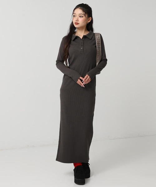 ANAP（アナップ）の「ポロ襟 リブ ロング ワンピース（ワンピース・レディース・ライトブルー/ダークグレー/ライトグレー・F）」の10枚目の写真