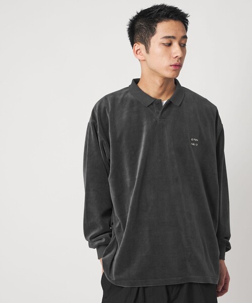 CITEN（シテン）の「＜CITEN＞ポロカラーベロアシャツ（ポロシャツ・メンズ・ダークグレー/モカ・M/L）」の2枚目の写真