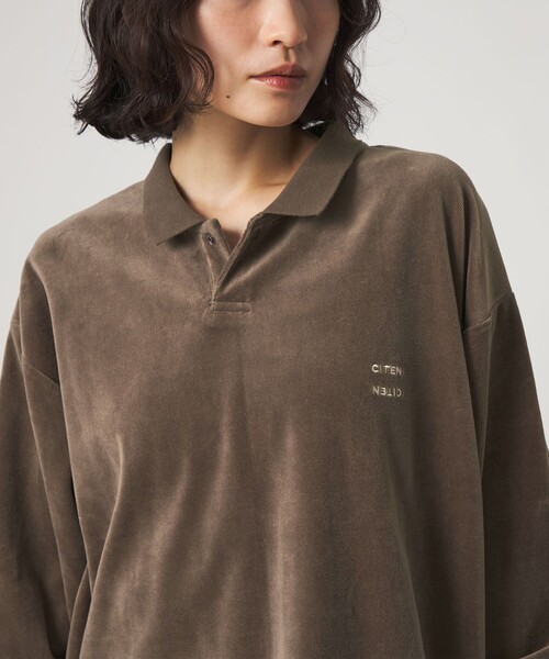 CITEN（シテン）の「＜CITEN＞ポロカラーベロアシャツ（ポロシャツ・メンズ・ダークグレー/モカ・M/L）」の3枚目の写真