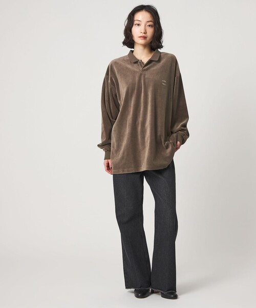 CITEN（シテン）の「＜CITEN＞ポロカラーベロアシャツ（ポロシャツ・メンズ・ダークグレー/モカ・M/L）」の4枚目の写真