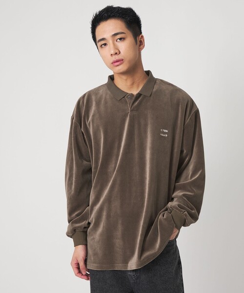 CITEN（シテン）の「＜CITEN＞ポロカラーベロアシャツ（ポロシャツ・メンズ・ダークグレー/モカ・M/L）」の5枚目の写真