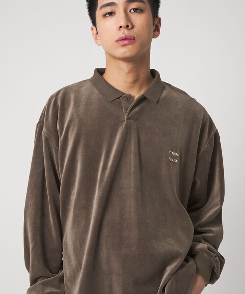 CITEN（シテン）の「＜CITEN＞ポロカラーベロアシャツ（ポロシャツ・メンズ・ダークグレー/モカ・M/L）」の6枚目の写真
