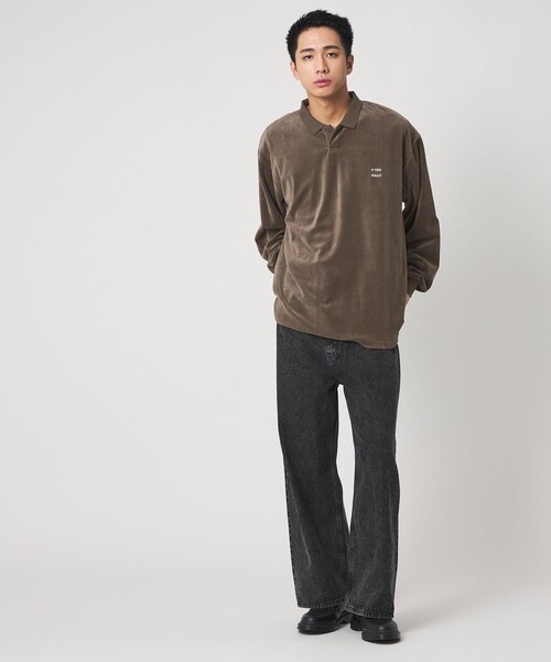 CITEN（シテン）の「＜CITEN＞ポロカラーベロアシャツ（ポロシャツ・メンズ・ダークグレー/モカ・M/L）」の7枚目の写真