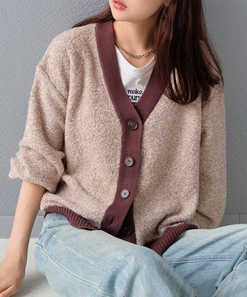 【美品】Curensology ポコポコアミニットカーディガン ライトブラウン ポコポコケーブル編ニットカーディガン - ベルーナ【公式】