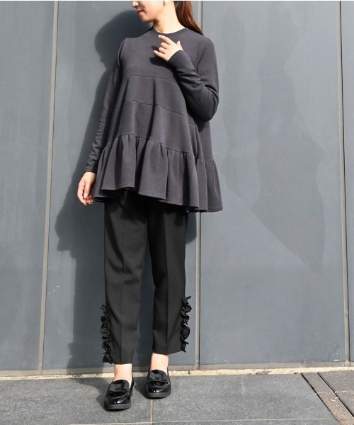 Neige（ネージュ）の「裾リボンフリルパンツ（スラックス・レディース・ブラック/グレー/ピンク/ネイビー/ブラウン・ONE SIZE）」の9枚目の写真
