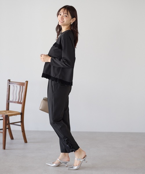 Neige（ネージュ）の「裾リボンフリルパンツ（スラックス・レディース・ブラック/グレー/ピンク/ネイビー/ブラウン・ONE SIZE）」の18枚目の写真