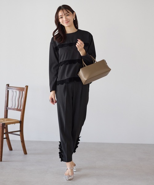 Neige（ネージュ）の「裾リボンフリルパンツ（スラックス・レディース・ブラック/グレー/ピンク/ネイビー/ブラウン・ONE SIZE）」の22枚目の写真
