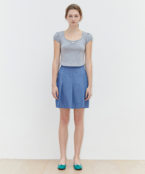 SINOON(シヌーン)の「ROUND SHIRRING T-SHIRT (MELANGE GREY)(Tシャツ/カットソー・レディース・グレー・FREE)」の5枚目の写真