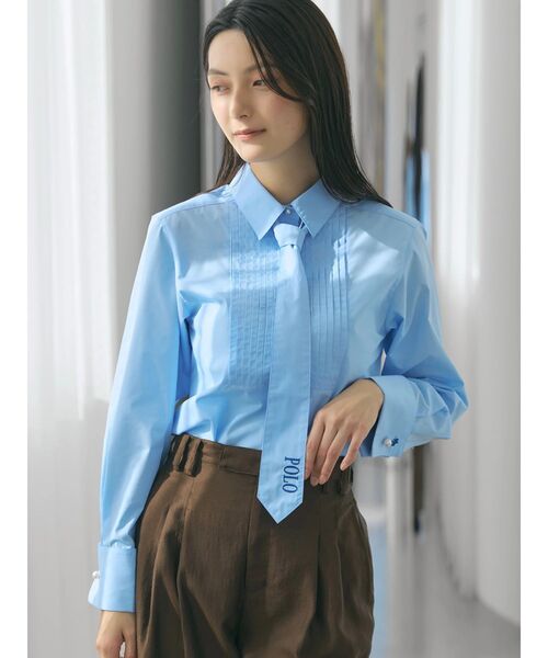 POLO BCS(ポロ ビーシーエス)の「【POLO BCSコラボ】タイ付ピンタックシャツ(シャツ/ブラウス・レディース・ピンク/ライトブルー/オフホワイト・MEDIUM)」の4枚目の写真