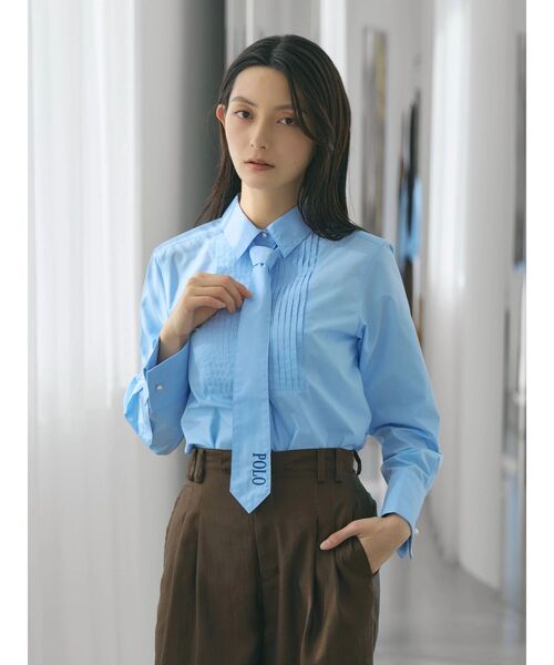 POLO BCS(ポロ ビーシーエス)の「【POLO BCSコラボ】タイ付ピンタックシャツ(シャツ/ブラウス・レディース・ピンク/ライトブルー/オフホワイト・MEDIUM)」の1枚目の写真