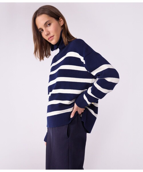PETIT BATEAU(プチバトー)の「ニットプルオーバー(ニット/セーター・レディース・ホワイト×ブルー・XX-SMALL/X-SMALL/SMALL/MEDIUM)」の5枚目の写真