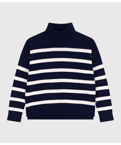 PETIT BATEAU(プチバトー)の「ニットプルオーバー(ニット/セーター・レディース・ホワイト×ブルー・XX-SMALL/X-SMALL/SMALL/MEDIUM)」の2枚目の写真