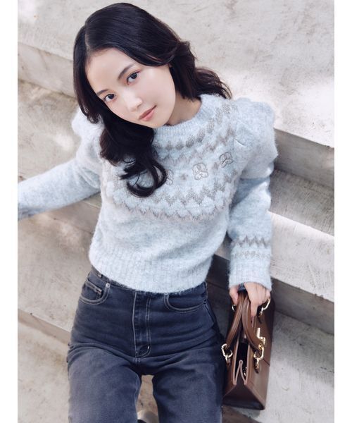 SNIDEL（スナイデル）の「Sustainableノルディックニットプルオーバー（ニット/セーター・レディース・グレー/アイボリー/ピンク・F）」の5枚目の写真