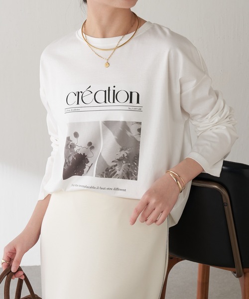 COLLAGE GALLARDAGALANTE（コラージュガリャルダガランテ）の「フォトロゴロンT（Tシャツ/カットソー・レディース・ホワイト/チャコールグレー・FREE）」の4枚目の写真