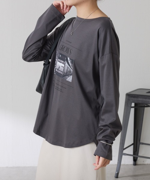 COLLAGE GALLARDAGALANTE（コラージュガリャルダガランテ）の「フォトロゴロンT（Tシャツ/カットソー・レディース・ホワイト/チャコールグレー・FREE）」の14枚目の写真