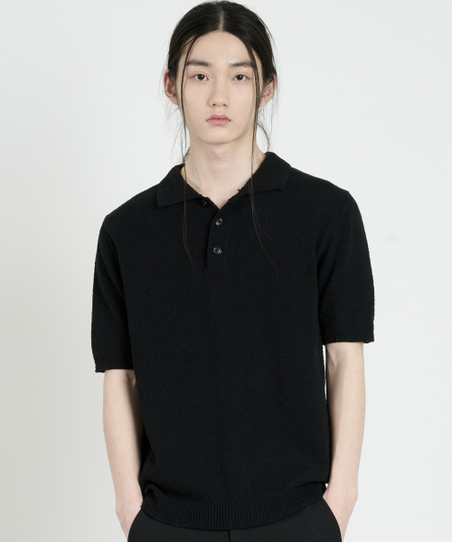 DUSTYWHITE（ダスティーホワイト）の「ブラックコットンブークルカラー ニットウェア（ポロシャツ・メンズ・その他・SMALL/MEDIUM）」の5枚目の写真