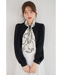 【ZOZO限定】リボンパターンスカーフタイ付きロングスリーブブラウス