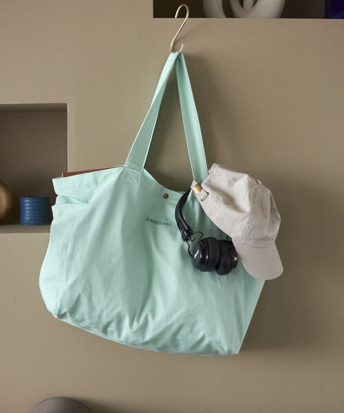 AMERICANA(アメリカーナ)の「Americana × Firsthand/アメリカーナ 別注 エンブロイダリー トート L / サイドポケット付き トートバッグ / A4収納可能(トートバッグ・レディース・ダークブラウン/ピンク/レモンイエロー/ブルーグリーン・FREE)」の2枚目の写真