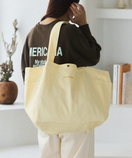AMERICANA(アメリカーナ)の「Americana × Firsthand/アメリカーナ 別注 エンブロイダリー トート L / サイドポケット付き トートバッグ / A4収納可能(トートバッグ・レディース・ダークブラウン/ピンク/レモンイエロー/ブルーグリーン・FREE)」の3枚目の写真
