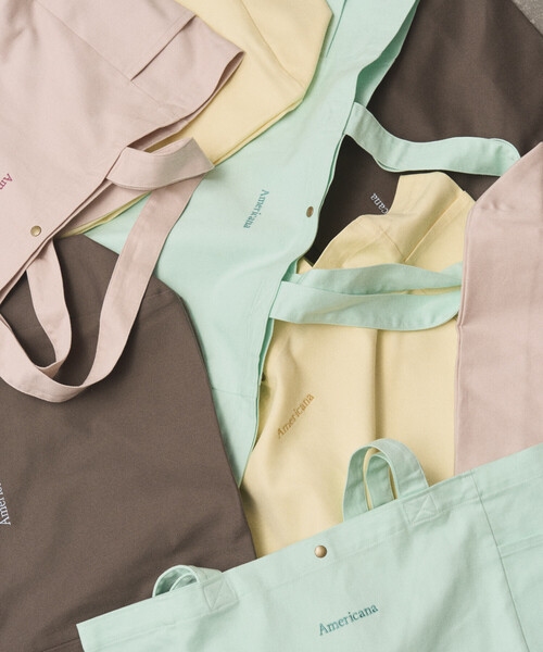 AMERICANA(アメリカーナ)の「Americana × Firsthand/アメリカーナ 別注 エンブロイダリー トート L / サイドポケット付き トートバッグ / A4収納可能(トートバッグ・レディース・ダークブラウン/ピンク/レモンイエロー/ブルーグリーン・FREE)」の8枚目の写真