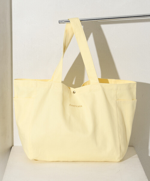 AMERICANA(アメリカーナ)の「Americana × Firsthand/アメリカーナ 別注 エンブロイダリー トート L / サイドポケット付き トートバッグ / A4収納可能(トートバッグ・レディース・ダークブラウン/ピンク/レモンイエロー/ブルーグリーン・FREE)」の6枚目の写真