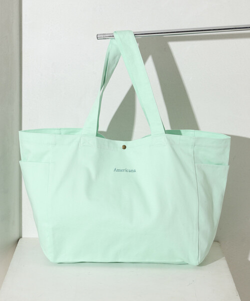AMERICANA(アメリカーナ)の「Americana × Firsthand/アメリカーナ 別注 エンブロイダリー トート L / サイドポケット付き トートバッグ / A4収納可能(トートバッグ・レディース・ダークブラウン/ピンク/レモンイエロー/ブルーグリーン・FREE)」の5枚目の写真