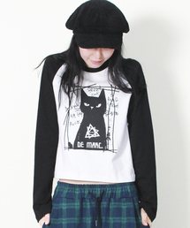 DEMARC（ドゥマーク）の「ボスキャット ラグランセミクロップ長袖Tシャツ アイボリー&ブラック（Tシャツ/カットソー）」