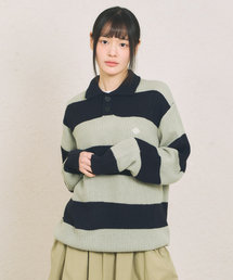 BOLD STRIPE COLLAR KNIT [NAVY]