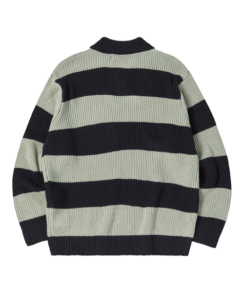COMONINOZ（コモニノズ）の「BOLD STRIPE COLLAR KNIT [NAVY]（ニット/セーター・メンズ・ネイビー・SMALL/MEDIUM/LARGE）」の3枚目の写真