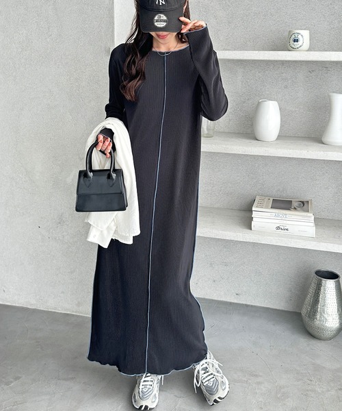 GeeRA(ジーラ)の「全骨格対応!配色プリーツワンピース(ワンピース・レディース・モカ/ブラック・X-LARGE/LARGE/MEDIUM)」の2枚目の写真