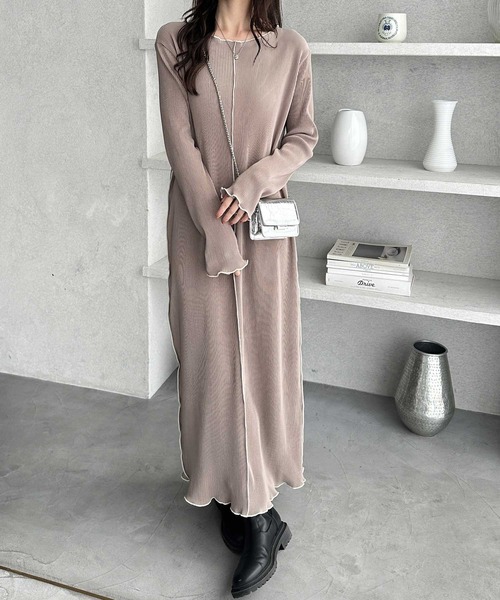GeeRA(ジーラ)の「全骨格対応!配色プリーツワンピース(ワンピース・レディース・モカ/ブラック・X-LARGE/LARGE/MEDIUM)」の8枚目の写真