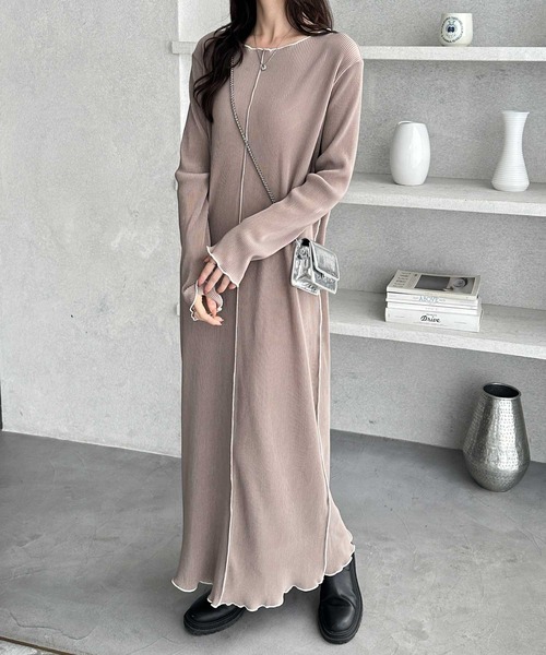 GeeRA(ジーラ)の「全骨格対応!配色プリーツワンピース(ワンピース・レディース・モカ/ブラック・X-LARGE/LARGE/MEDIUM)」の10枚目の写真