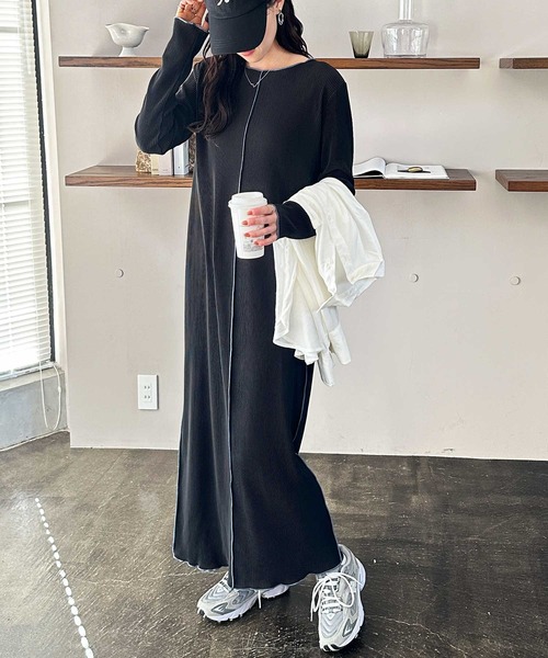 GeeRA(ジーラ)の「全骨格対応!配色プリーツワンピース(ワンピース・レディース・モカ/ブラック・X-LARGE/LARGE/MEDIUM)」の15枚目の写真