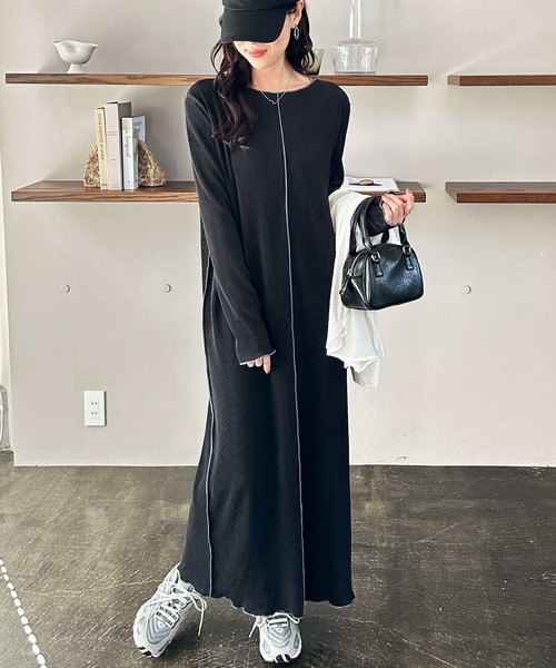 GeeRA(ジーラ)の「全骨格対応!配色プリーツワンピース(ワンピース・レディース・モカ/ブラック・X-LARGE/LARGE/MEDIUM)」の14枚目の写真