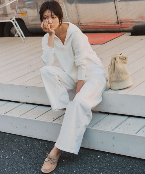 23区 L（ニジュウサンクオオキイサイズ）の「コットンギマ スキッパー ニット（ニット/セーター・レディース・ネイビー系/ホワイト系/ベージュ系・44/46）」の7枚目の写真